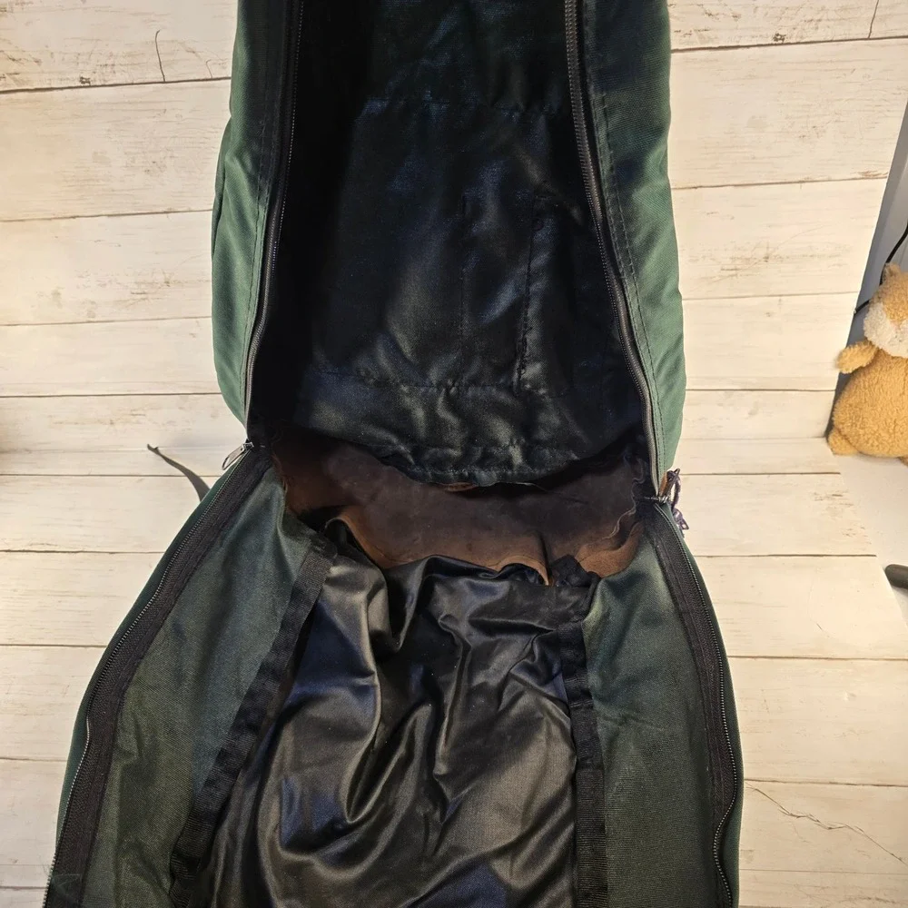 VTG 90's JanSport Backpack Forest Green Canvas Suede Leather Bottom Mesh Pocket